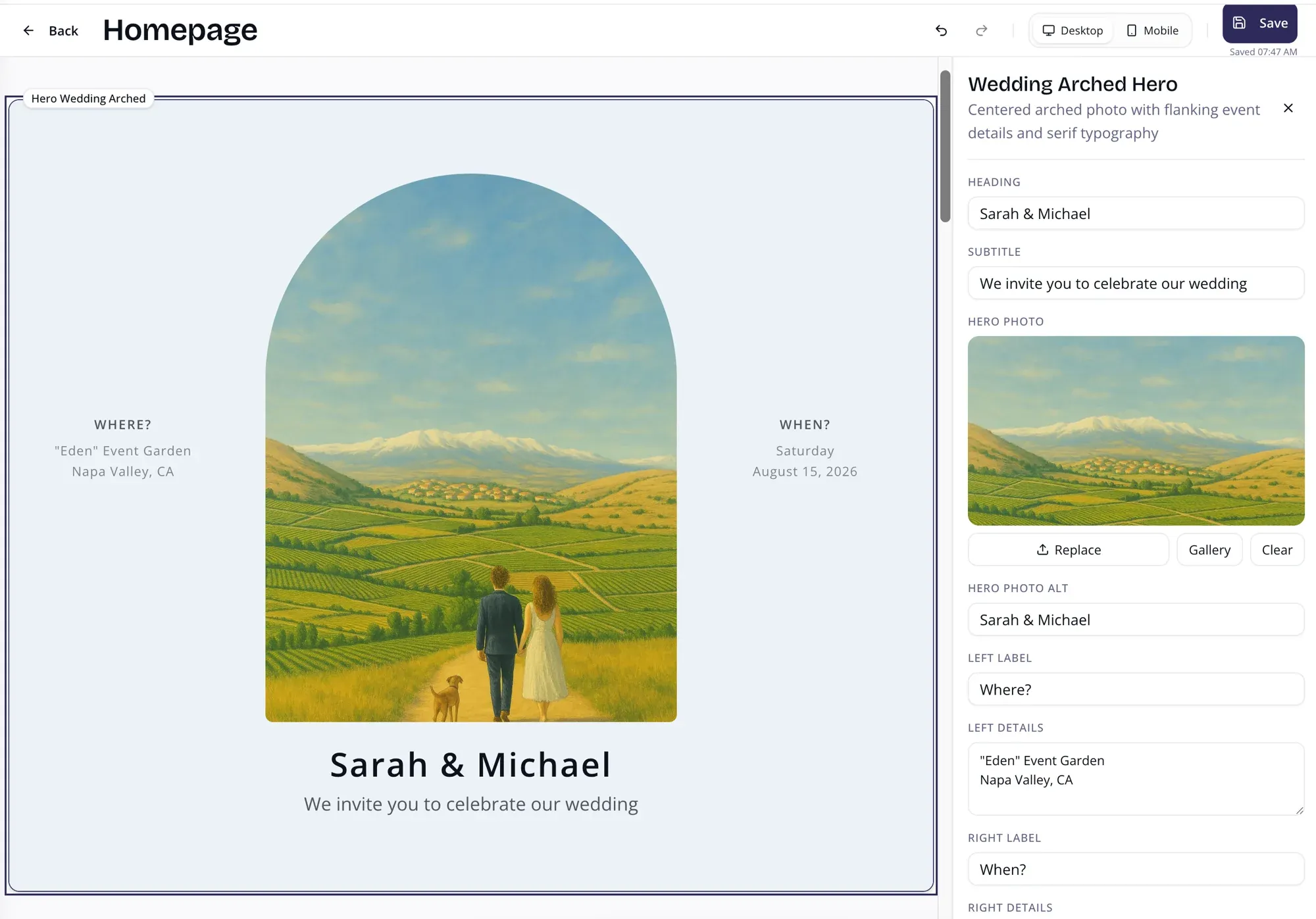 Page Builder editor — visual editing with live preview