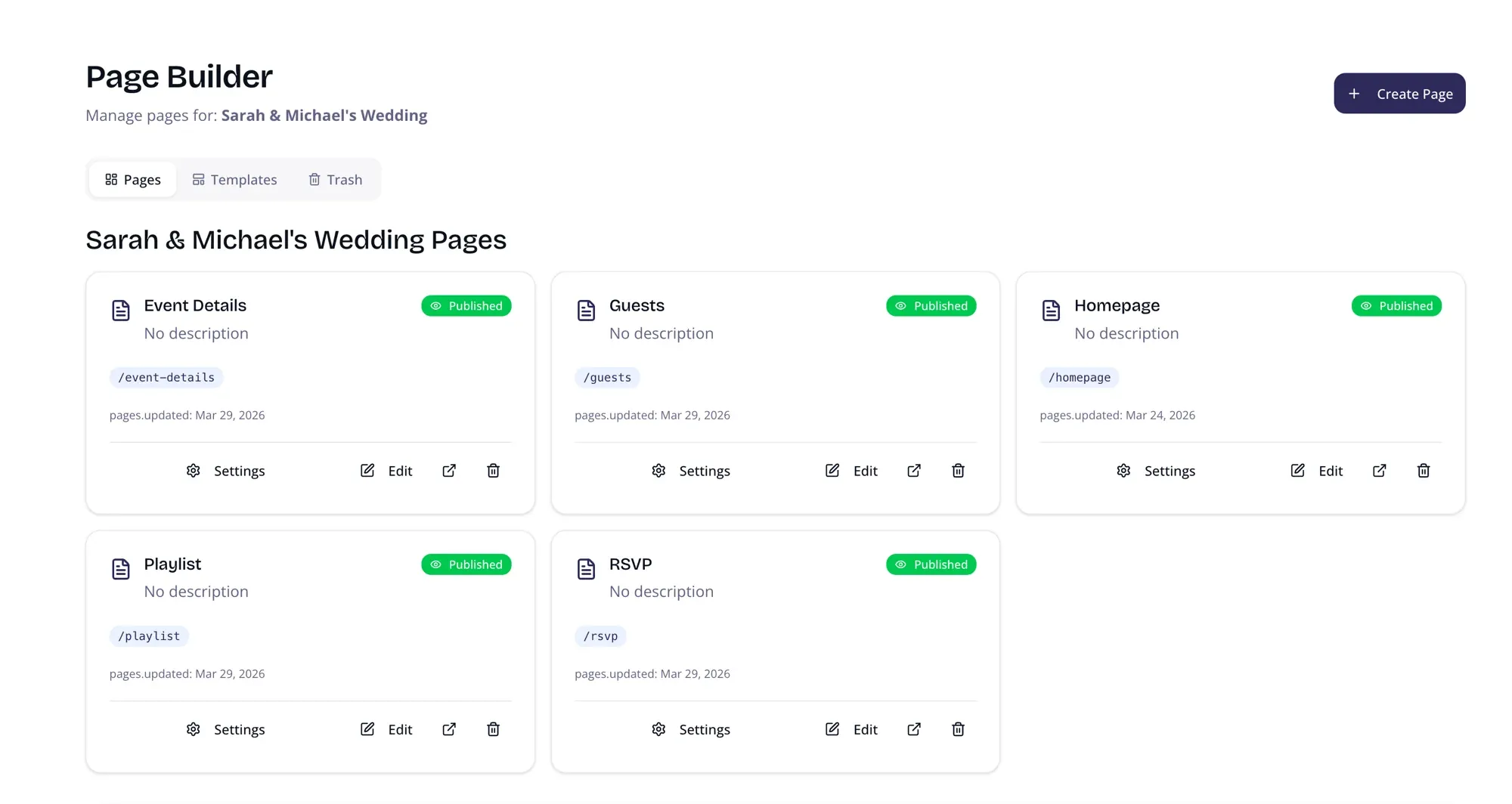Page Builder — manage your event pages